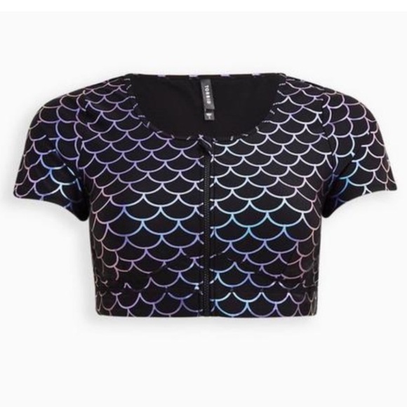 NWT Torrid Mermaid Zip Front Short Sleeve Active Swim Top - Picture 3 of 12